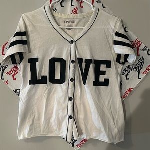 Large Basebell Crop Top button up